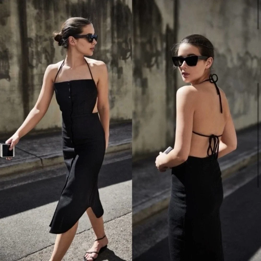 New! Reformation Manon Black Halter Button Down Dress 🖤 size 2 - Picture 4 of 9